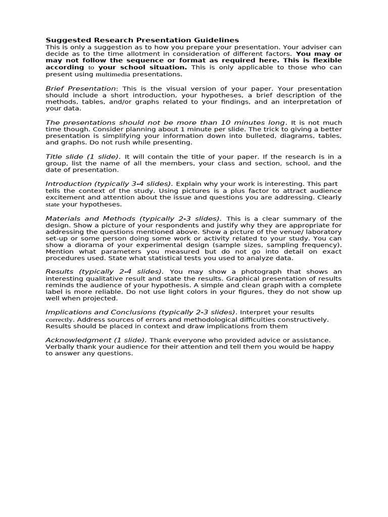 Research Presentation Guidelines | PDF | Hypothesis | Statistics