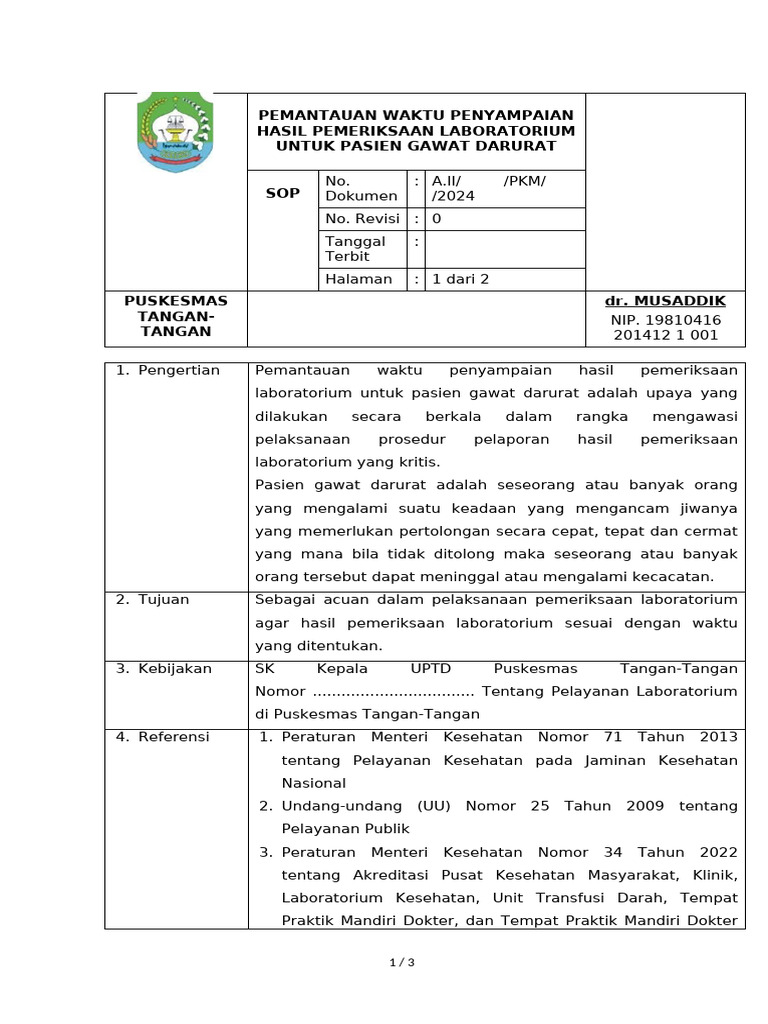 Pemantauan Hasil Lab Pasien Gawat Darurat | PDF