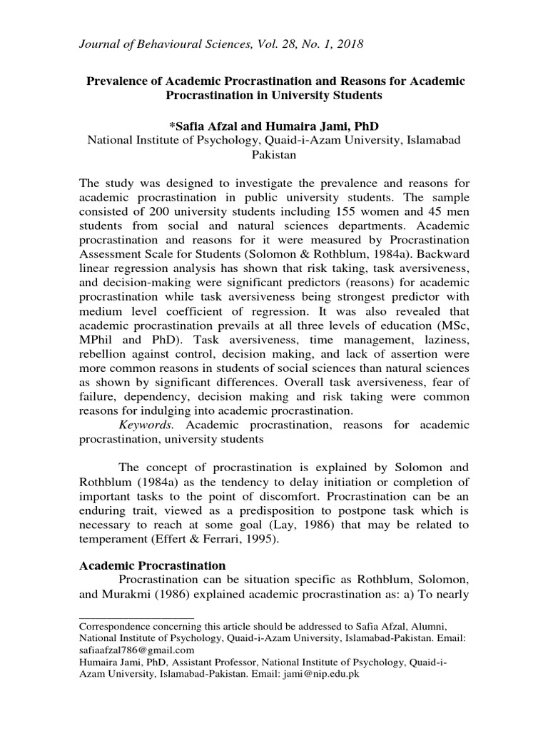 Prevalence of Academic Procrastination | PDF | Professional Skills ...