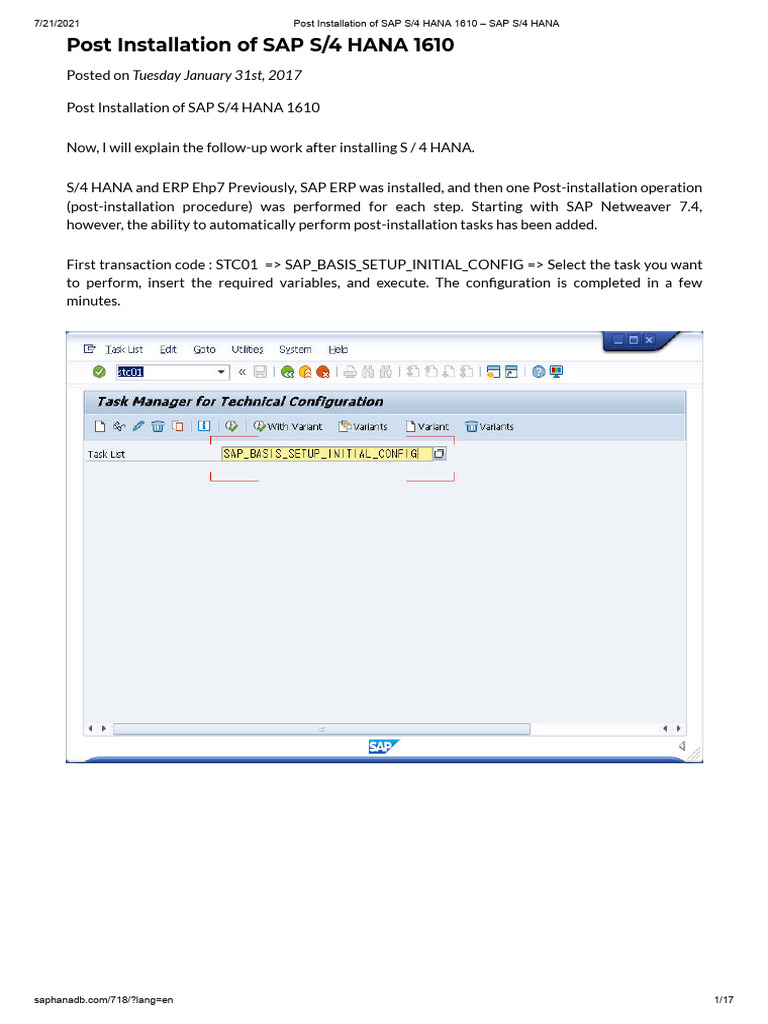 Post Installation of Sap S - 4 Hana 1610 - Sap S - 4 Hana | PDF | Login ...