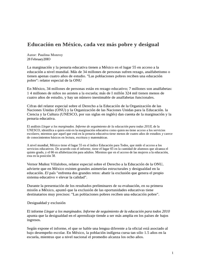 Desigualdad educativa en México: crisis y retos | PDF | Literatura | México