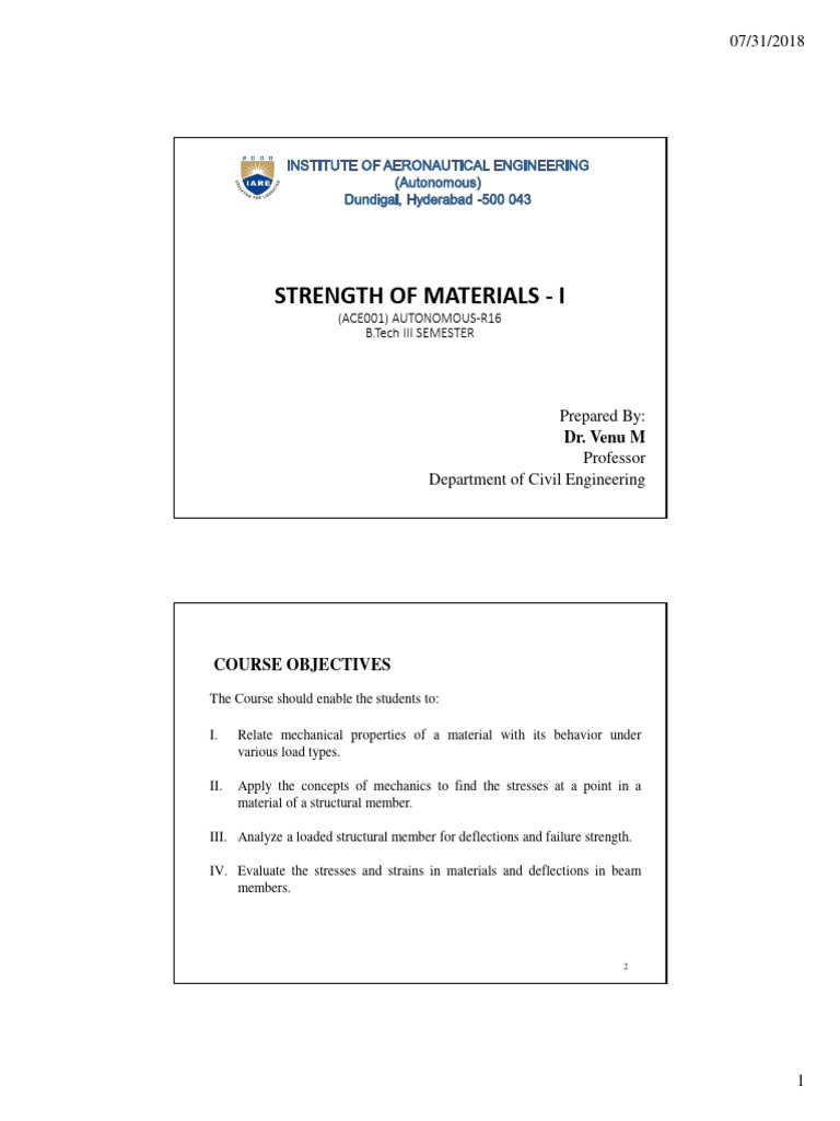 Strength of Materials Course Overview | PDF | Deformation (Engineering ...