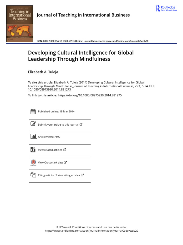 Developing Cultural Intelligence For Global Leadership Through ...