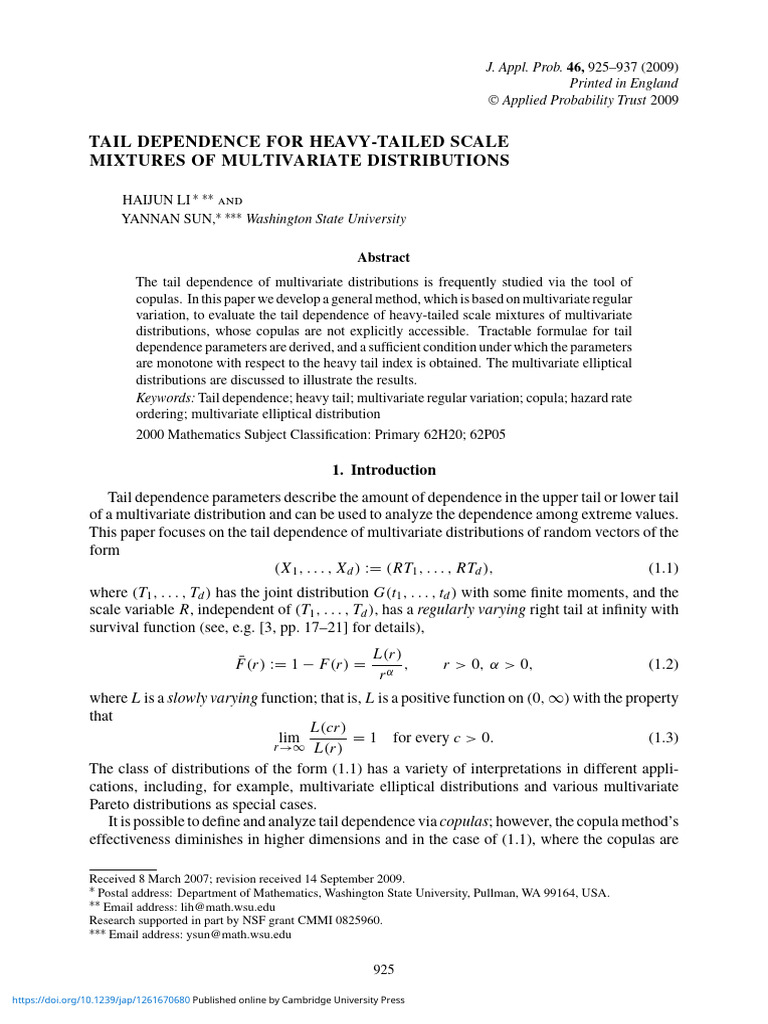 Tail Dependence For Heavy Tailed Scale Mixtures of Multivariate ...