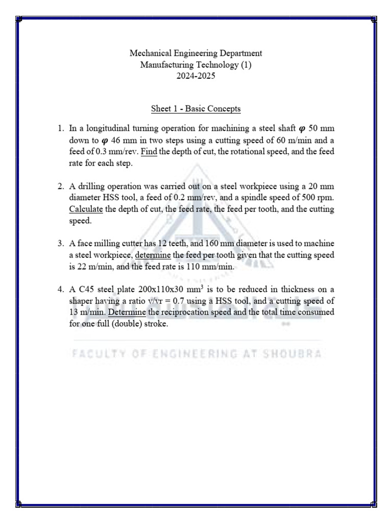 Manufacturing Technology Calculations 2024 | PDF