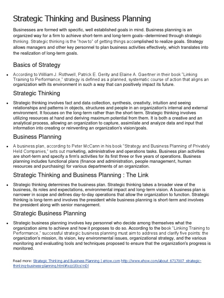 Strategic Thinking in Business Planning | PDF | Strategic Management ...