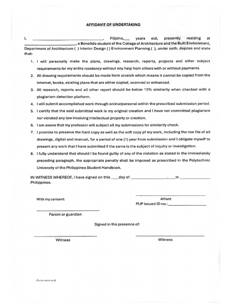 Affidavit of Undertaking 1 | PDF