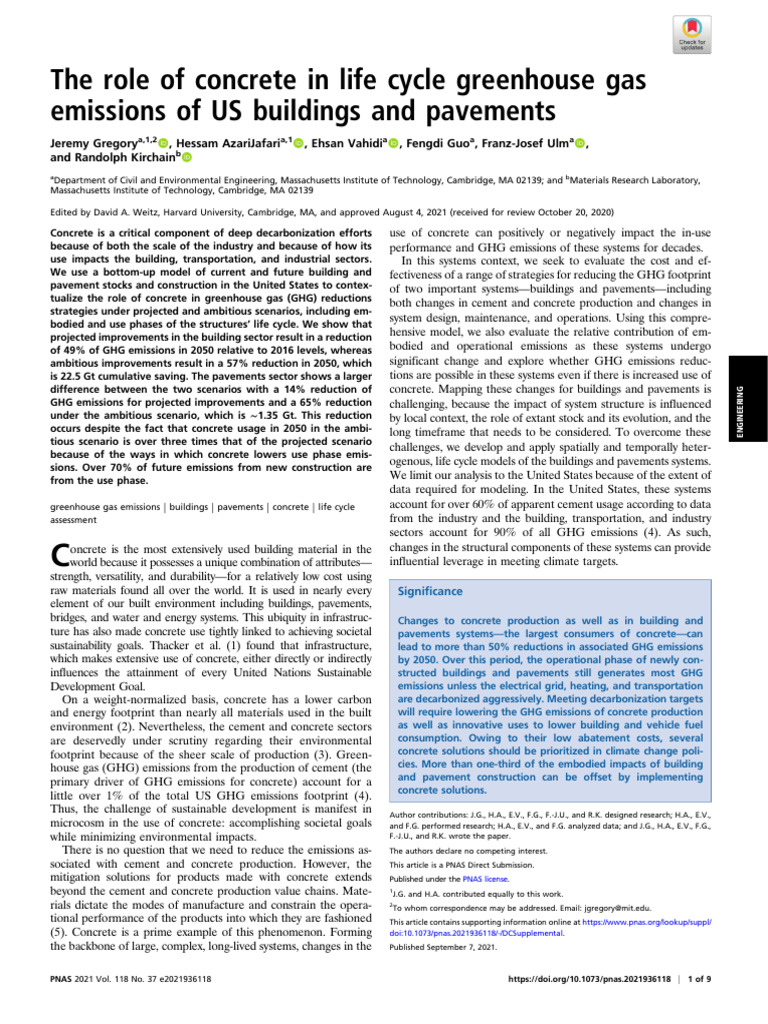 Pnas 202021936 | PDF | Life Cycle Assessment | Concrete