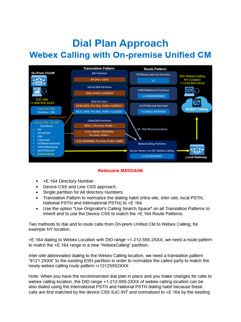 Dial Plan Approach Webex Calling and On-Premise Unified CM | PDF ...