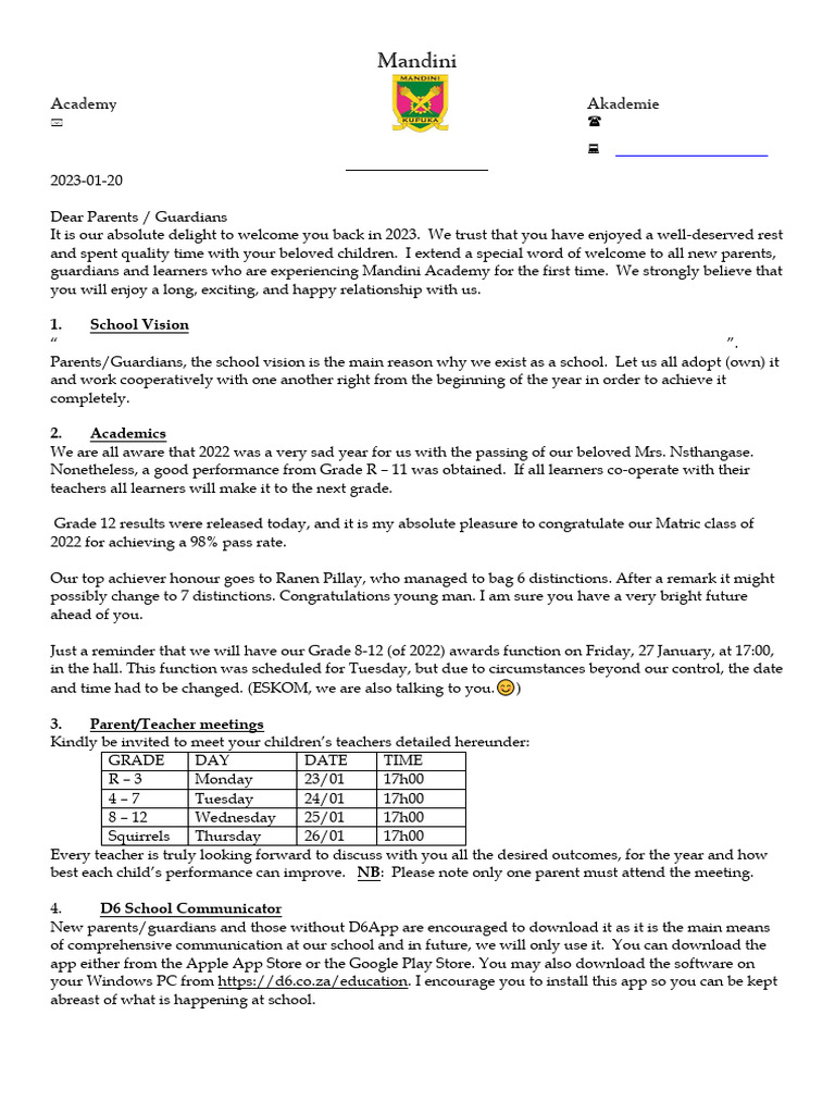 Mandini Academy Newsletter 2023 | PDF