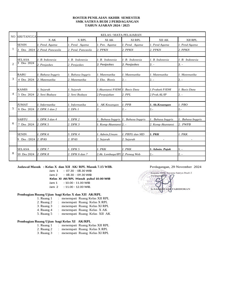 Roster Penilaian Semester Ganjil 2024 | PDF