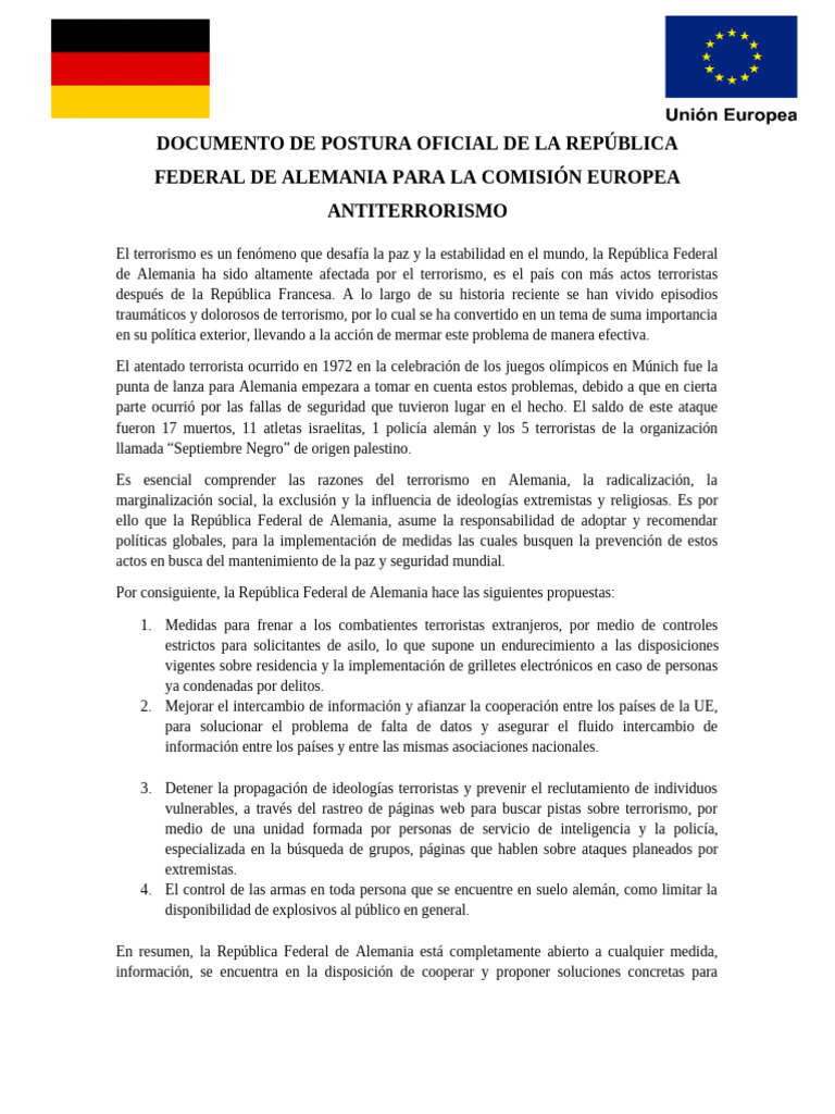 Position Paper Alemania Antiterrirismo | PDF | Alemania | Política mundial
