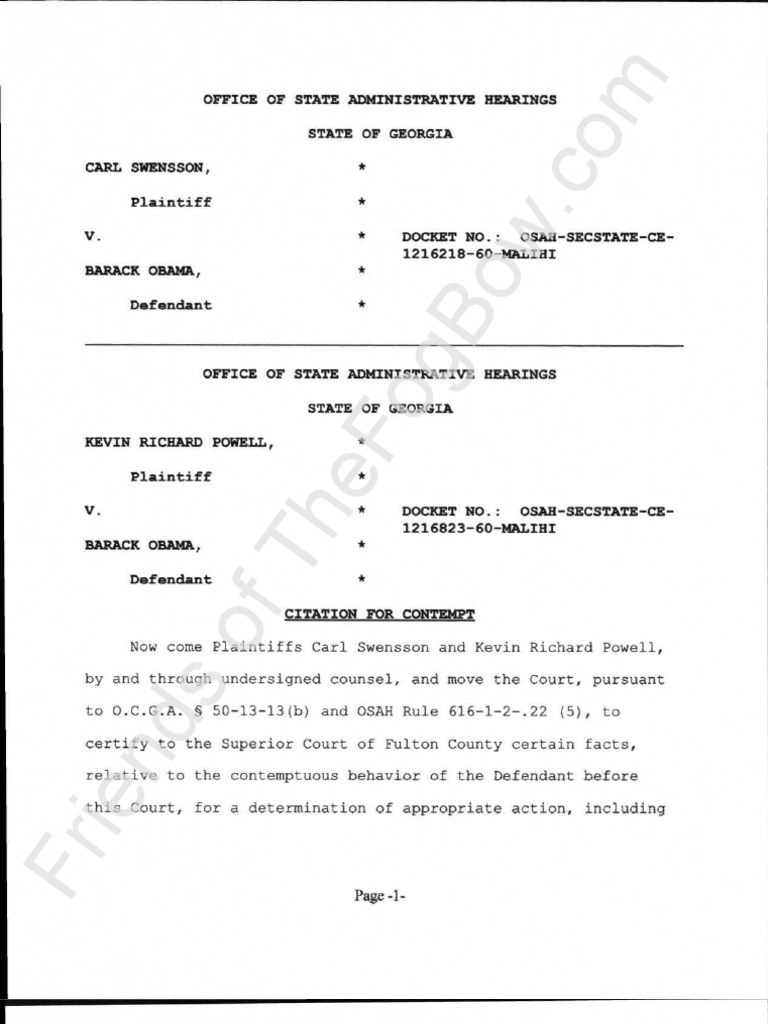 20120201 SWENSSON Motion for Citation of Contempt Contempt Of