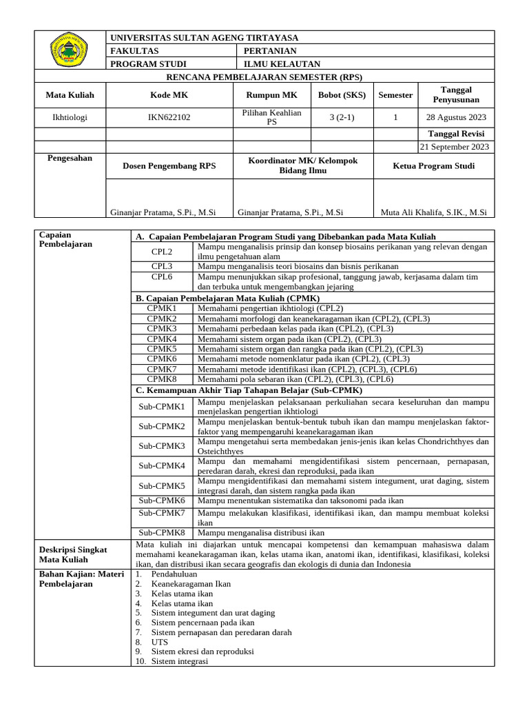 RPS Ikhtiologi: Keanekaragaman dan Anatomi Ikan | PDF