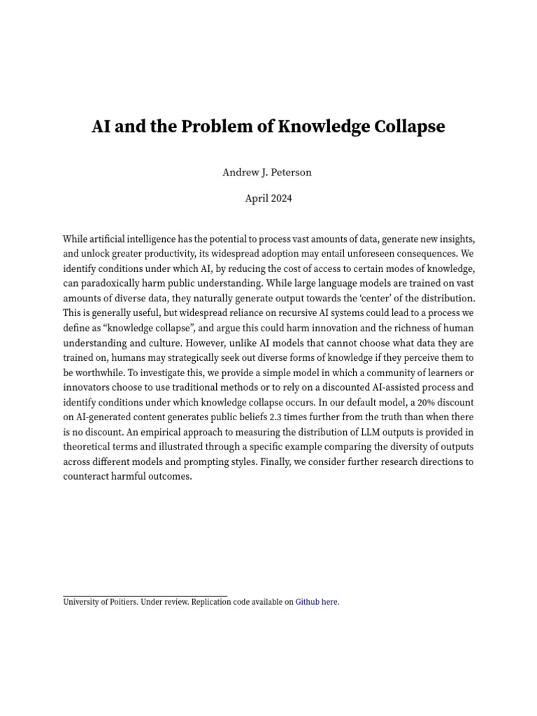 Article - Ai and The Problem of Knowledge Collapse | PDF | Artificial ...