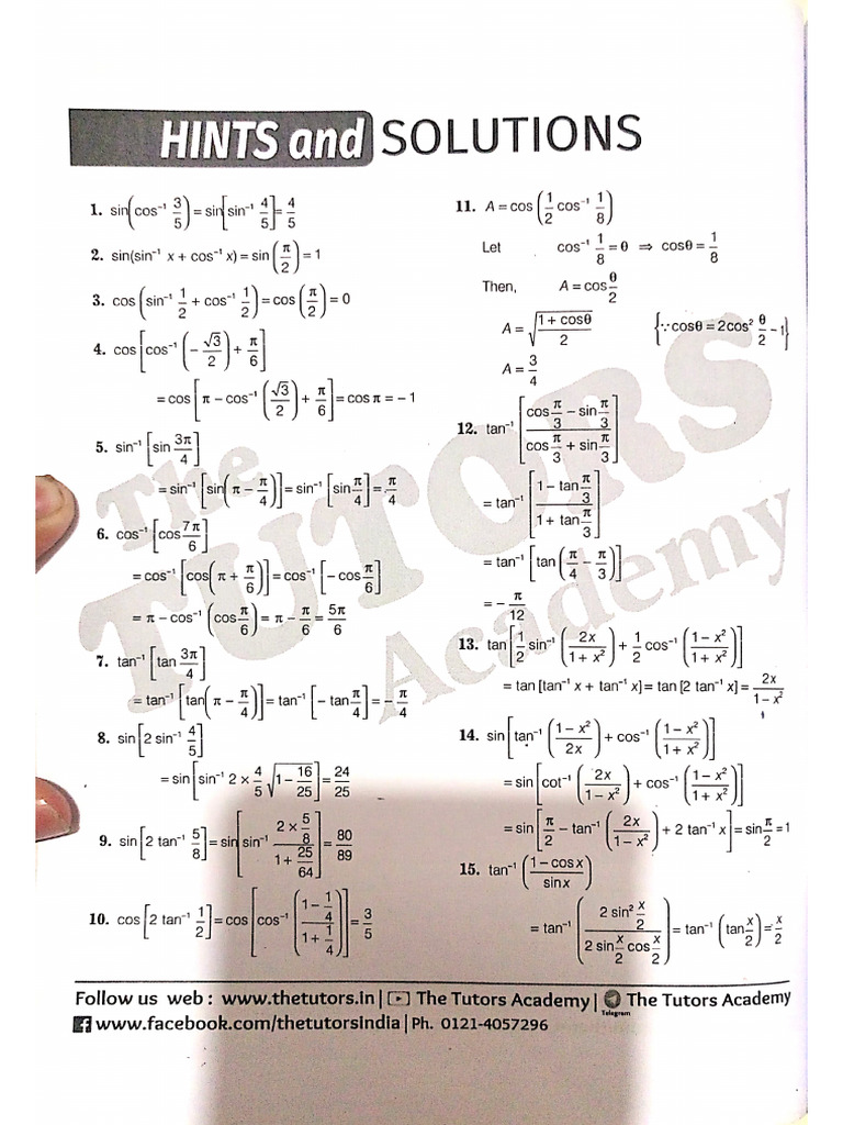 Inverse Trigonometric Functions Solutions | PDF