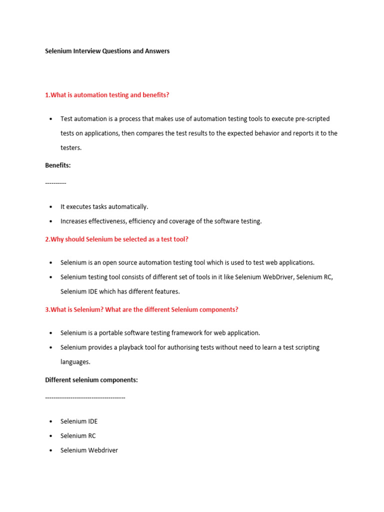 Selenium Interview Questions - 3 To 5 Years | PDF | Selenium (Software ...
