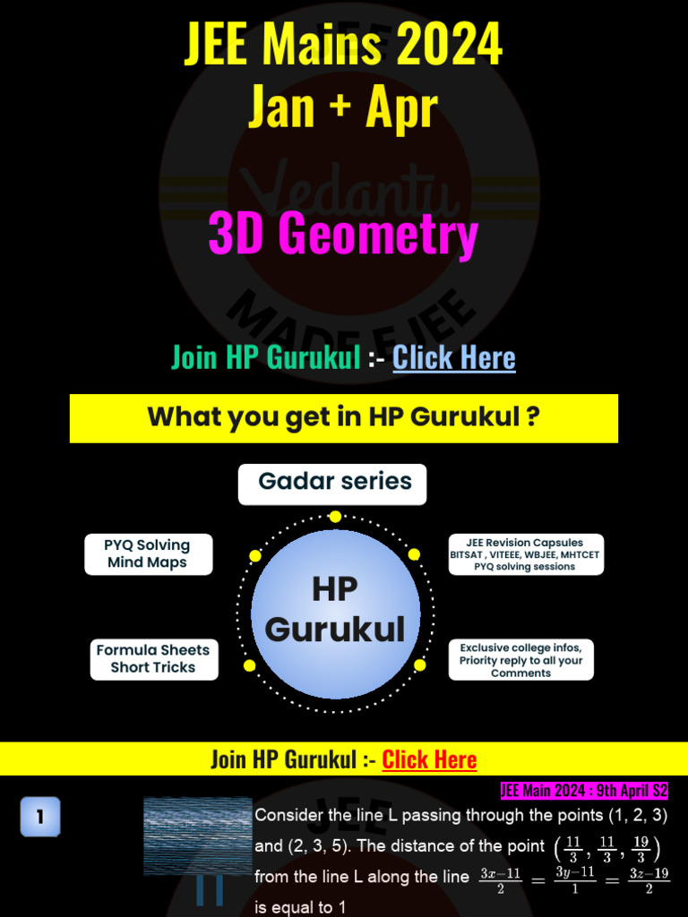 JEE Mains 2024: 3D Geometry Questions | PDF | Triangle | Elementary ...