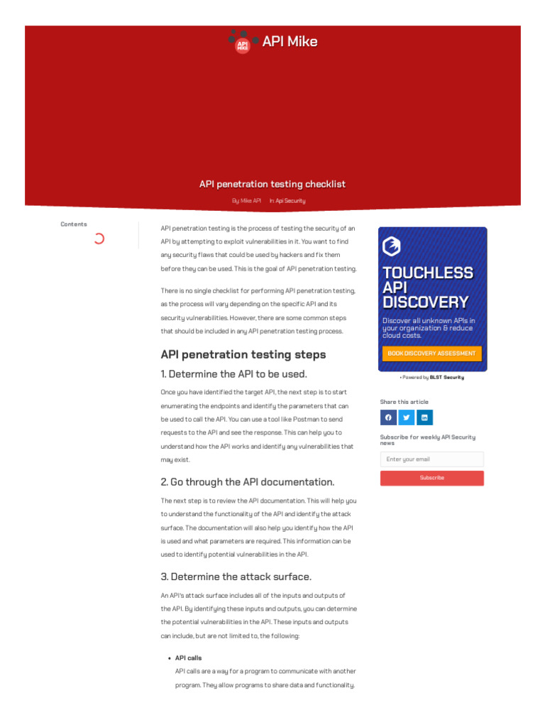 Apimike Com Api Penetration Testing Checklist | PDF | World Wide Web ...