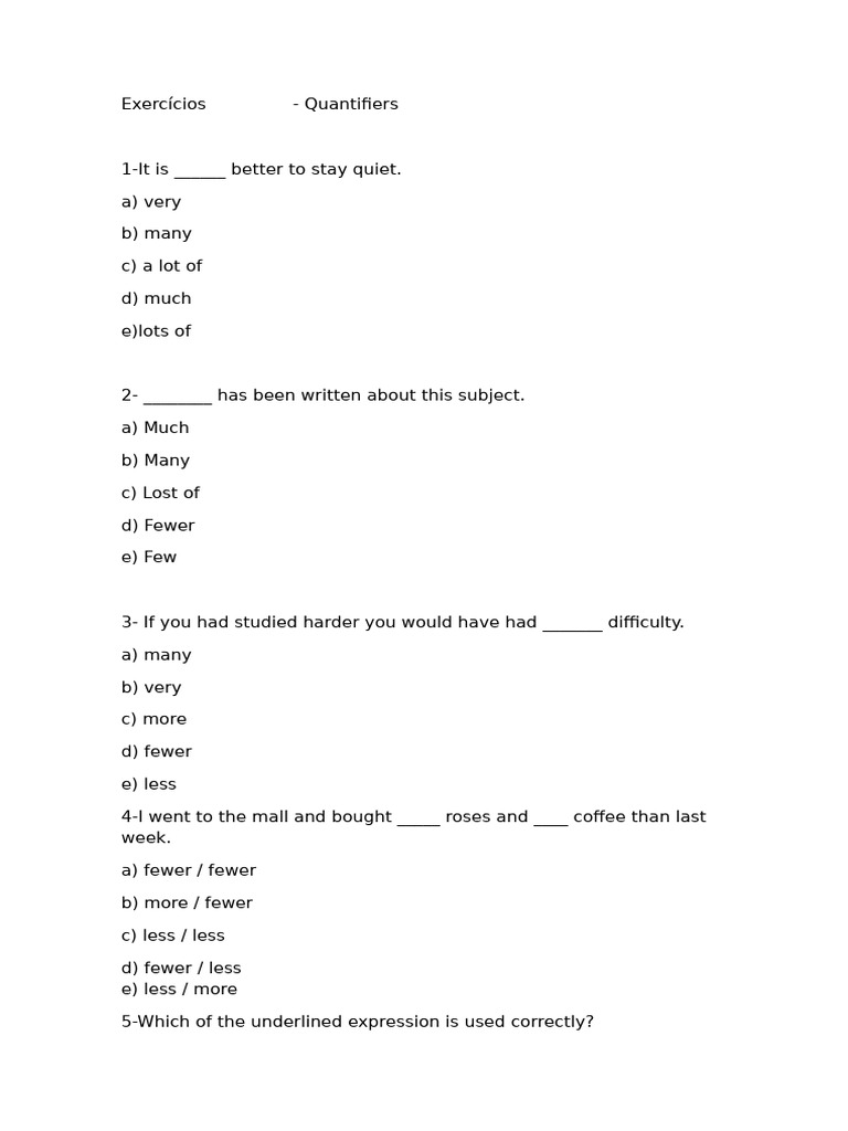 Exercícios de Quantifiers com Gabarito | PDF