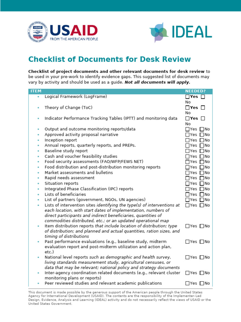 IPC Checklist for Desk Review | PDF