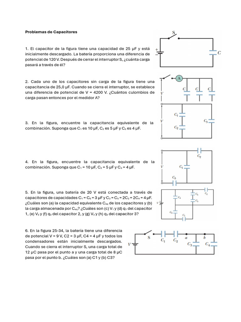 Problemas de Capacitores y Cargas | PDF | Condensador | Capacidad