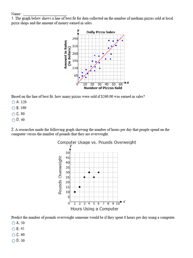 Line of Best Fit Graph Problems | PDF