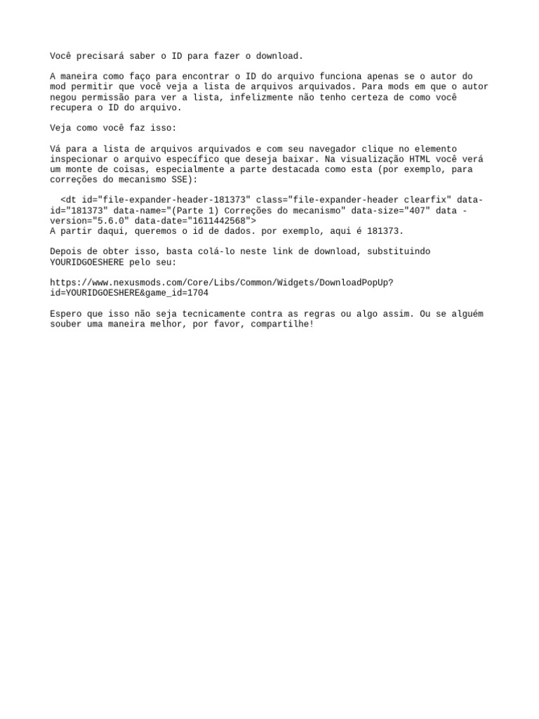 Nexus mod manager site como descobrir o id de um mod arquivado para