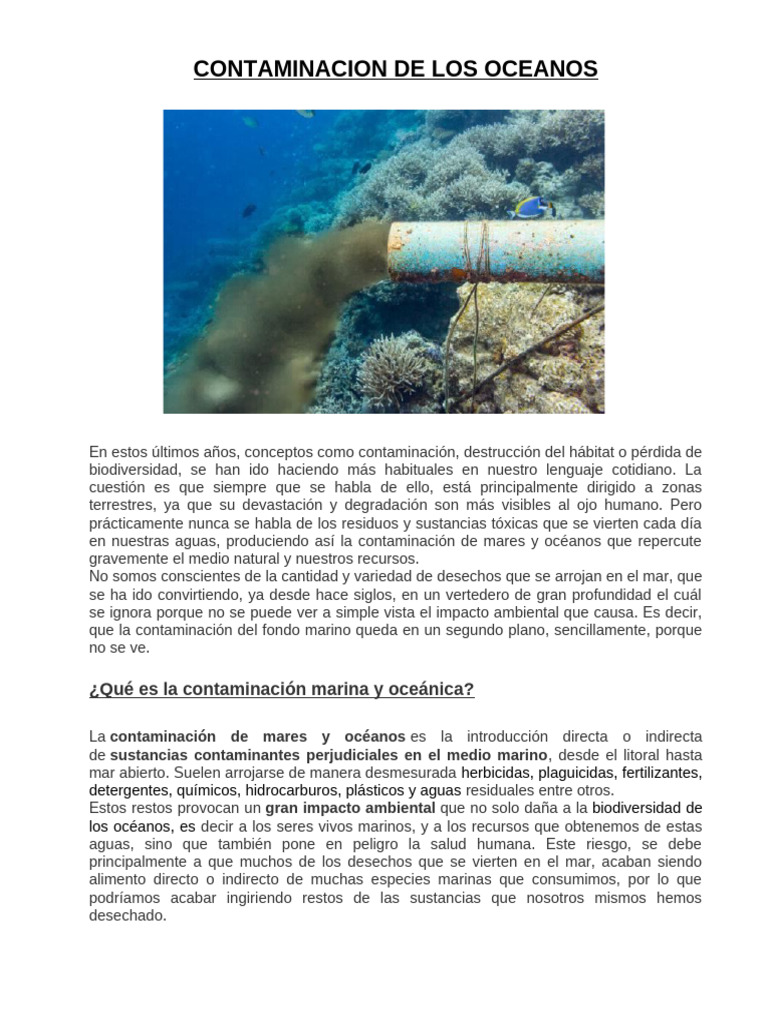 Contaminacion de Los Oceanos | PDF | Contaminación | Residuos