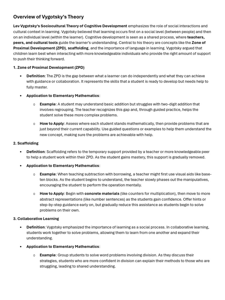 Vygotsky's Theory in Math Education | PDF | Behavioural Sciences ...