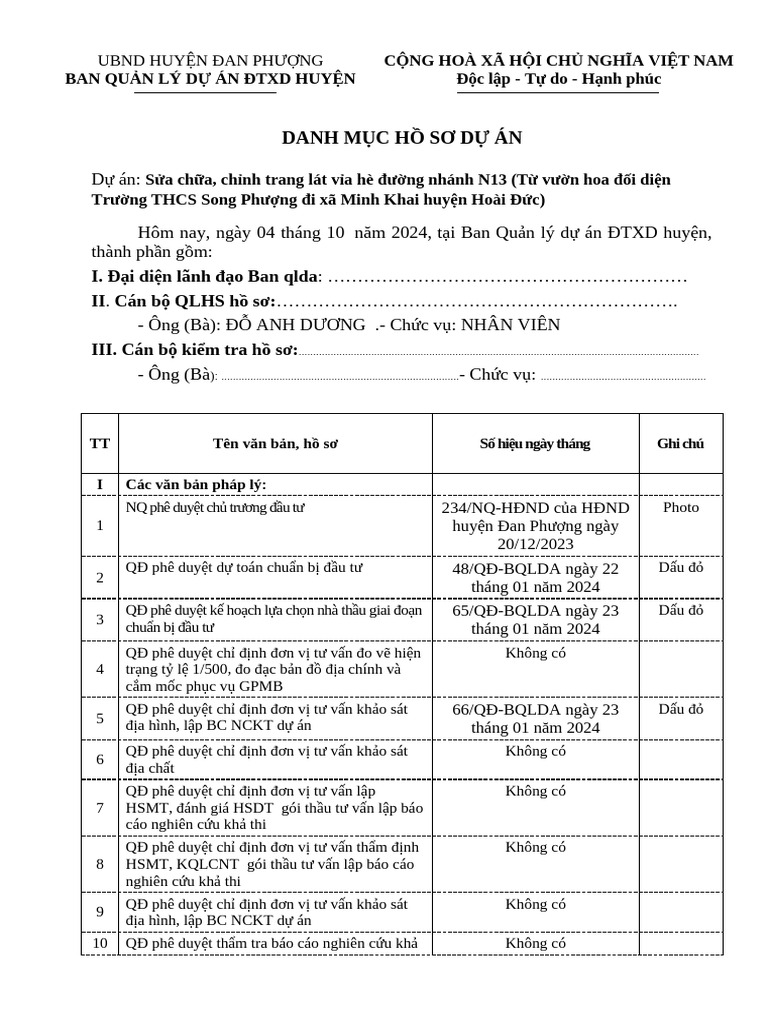 M u danh muc ho so du an n13 m u c ho i pdf