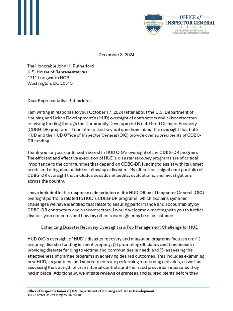 HUD OIG Oversight of CDBG-DR Funding | PDF | Community Development ...