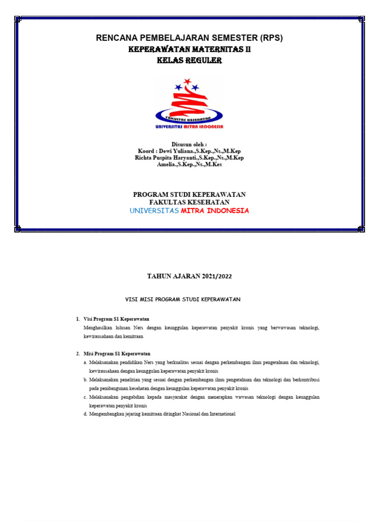 RPS Keperawatan Maternitas II 2021/2022 | PDF