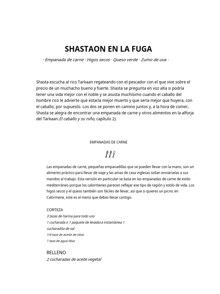 Empanadas de carne para picnic en Calormene | PDF