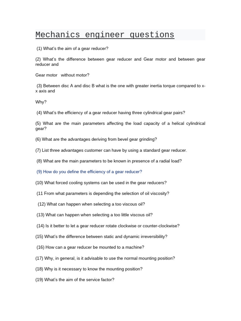 Mechanics Engineer Questions | PDF | Gear | Pump