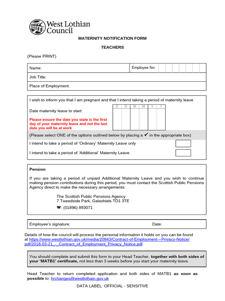 Maternity Notification For Teachers | PDF