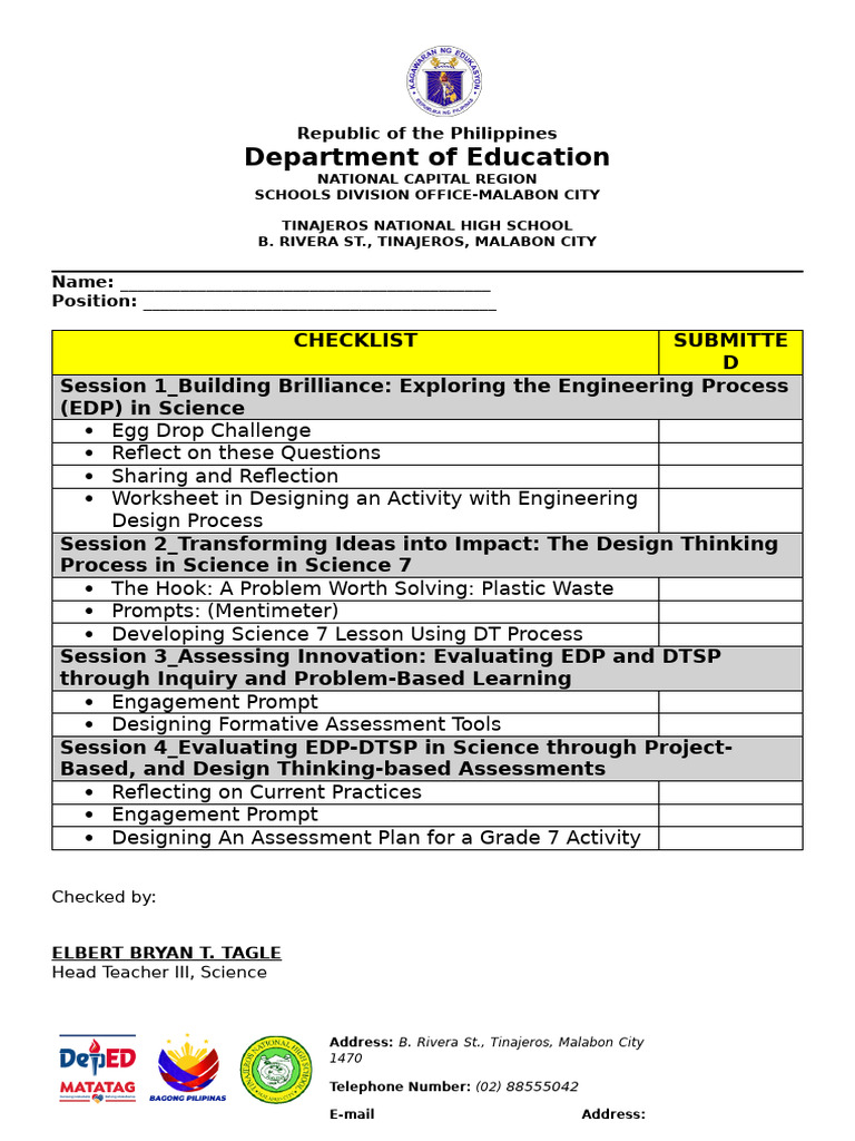 Checklist of Activities | PDF