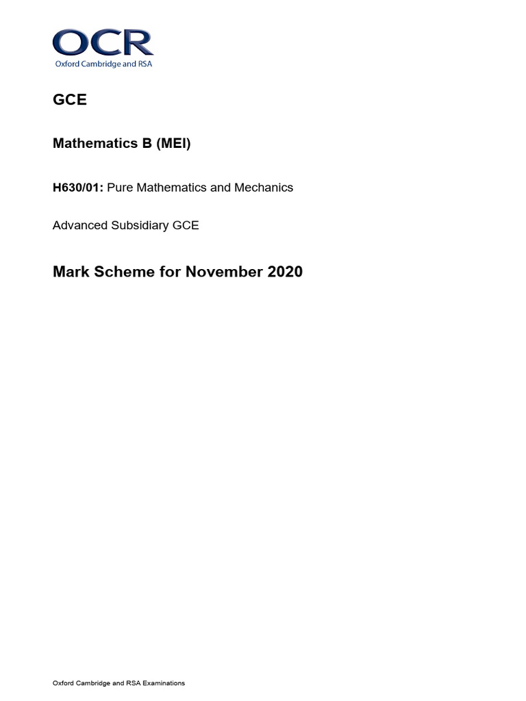 Mark Scheme Pure Mathematics and Mechanics | PDF | Mathematics