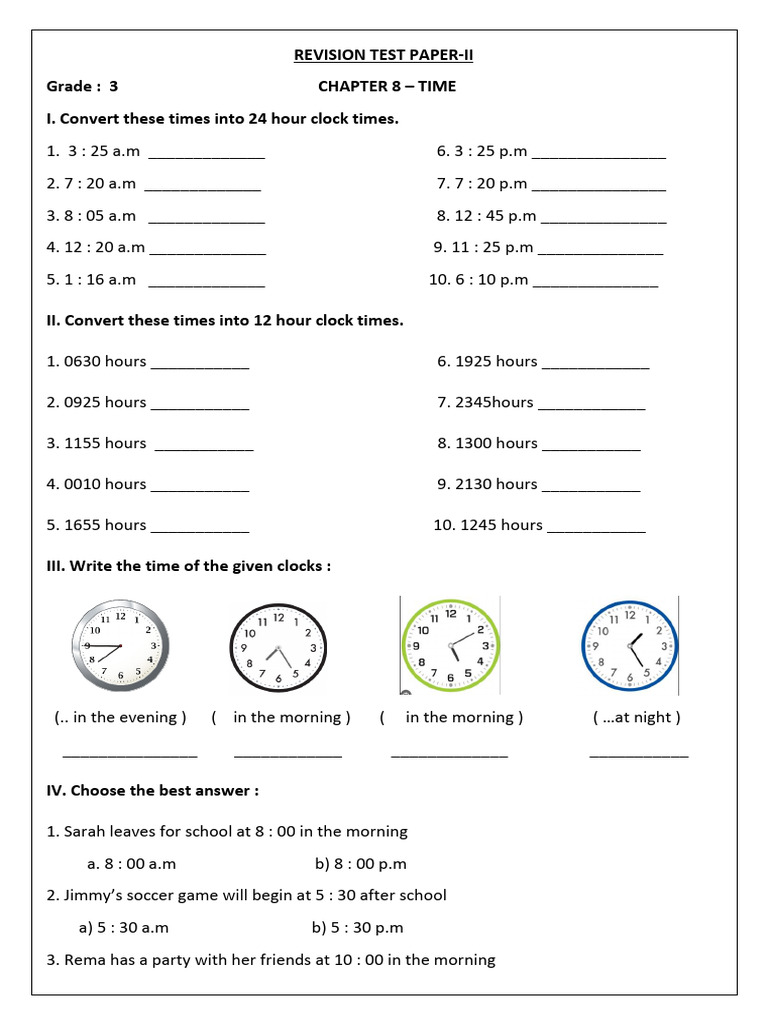 Grade 3 Time Conversion Test | PDF