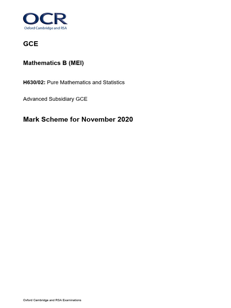 Mark Scheme Pure Mathematics and Statistics | PDF