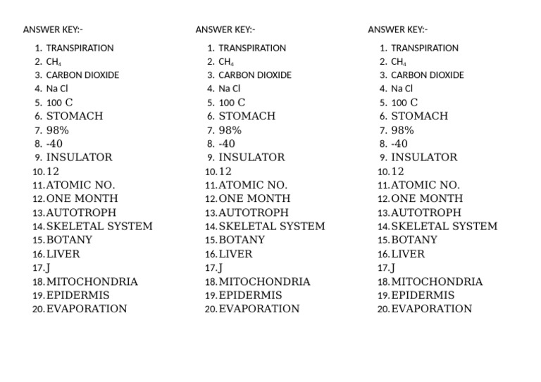 Answer Key | PDF