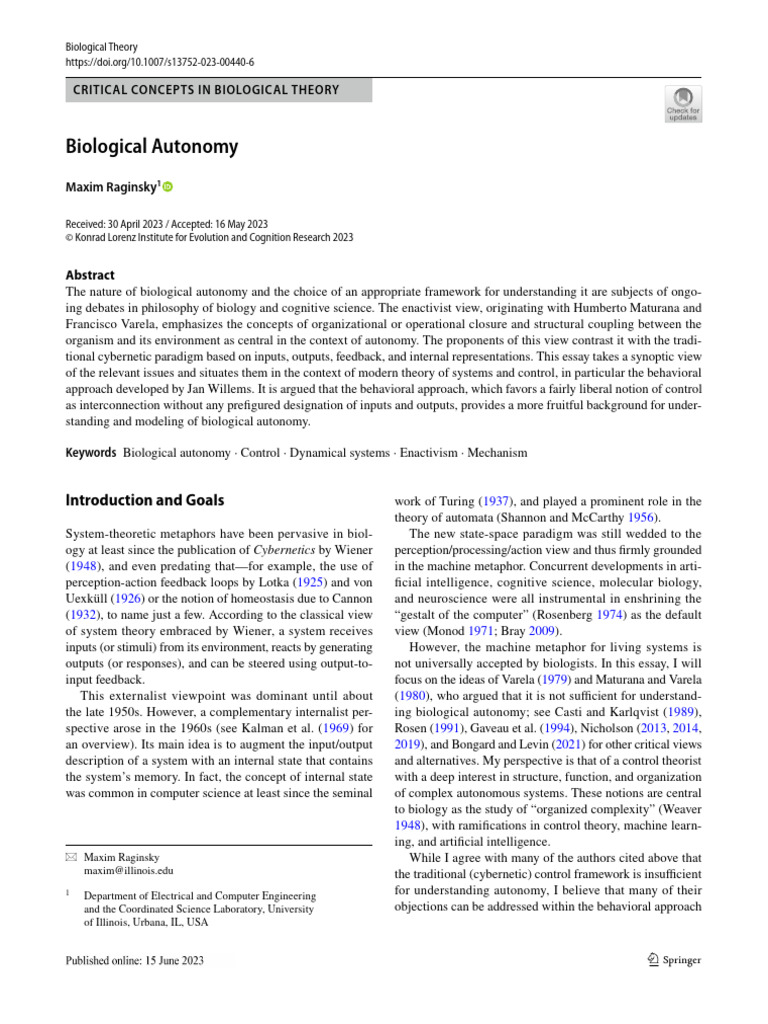 Biological Autonomy | PDF | System | Cybernetics