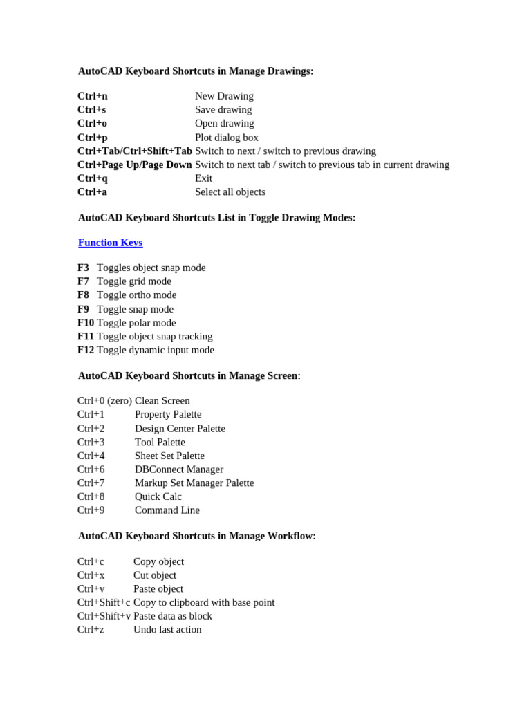 Essential AutoCAD Keyboard Shortcuts Guide | PDF | 3 D Computer ...