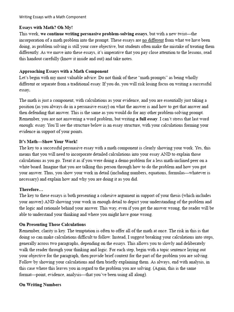 Math-Integrated Persuasive Essays Guide | PDF | Essays | Thought