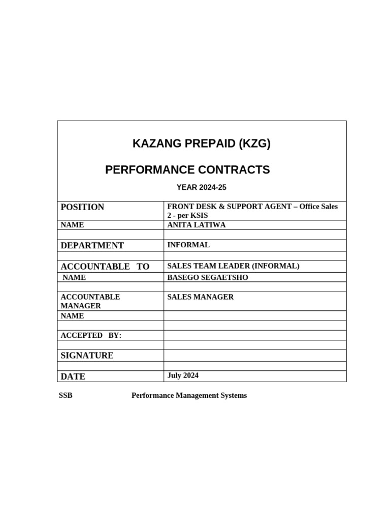 Kazang Prepaid Performance Contracts 2024-25 | PDF | Performance ...