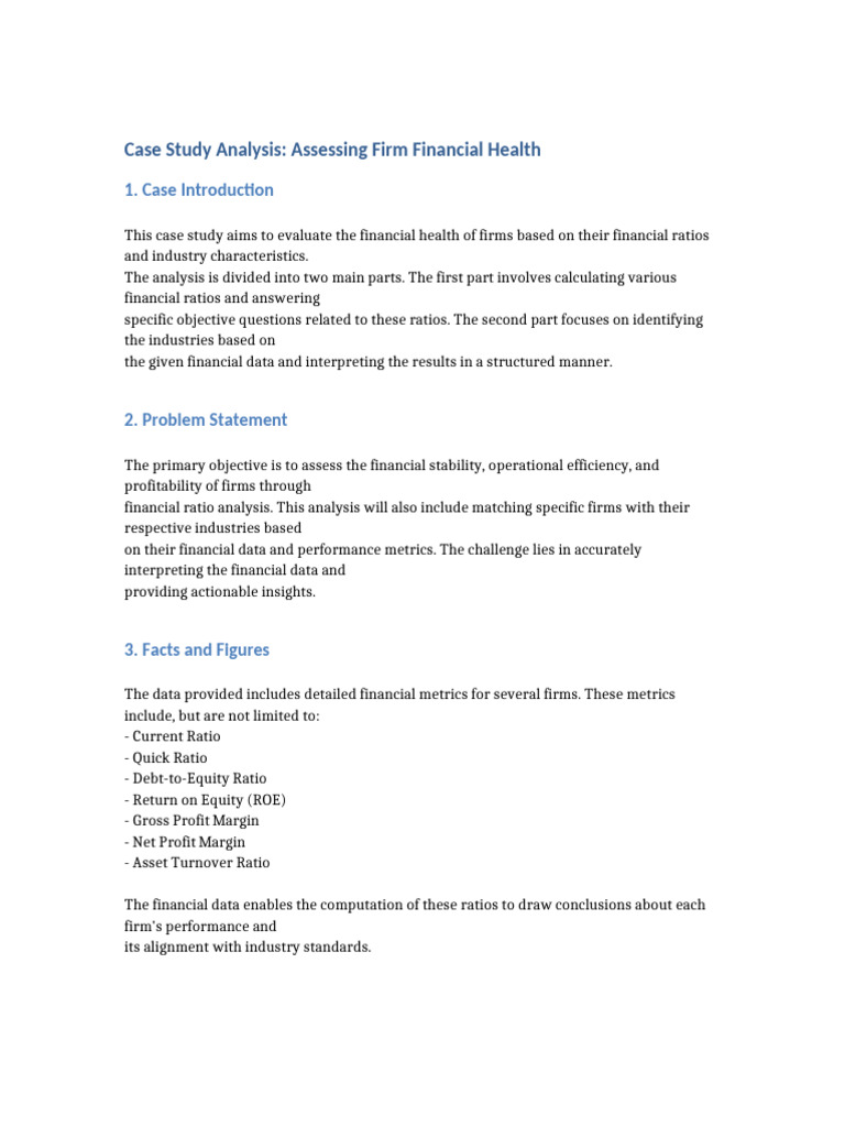 Financial Health Assessment Case Study | PDF | Financial Ratio | Revenue