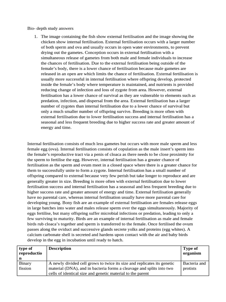 Bio-Depth Study Responses | PDF | Fertilisation | Sexual Reproduction