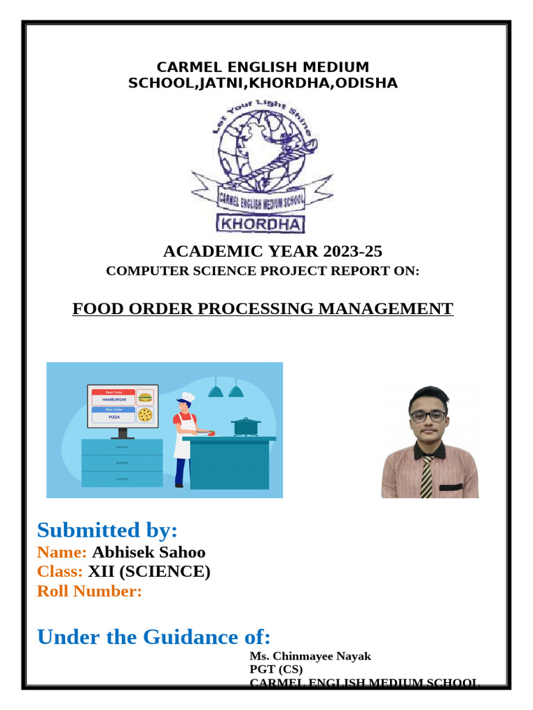 Food Order Processing Management Project | PDF | Gratitude | Computing