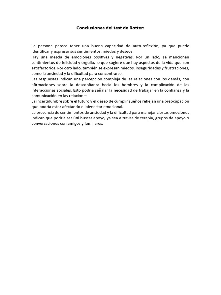 Conclusiones Del Test de Rotter | PDF