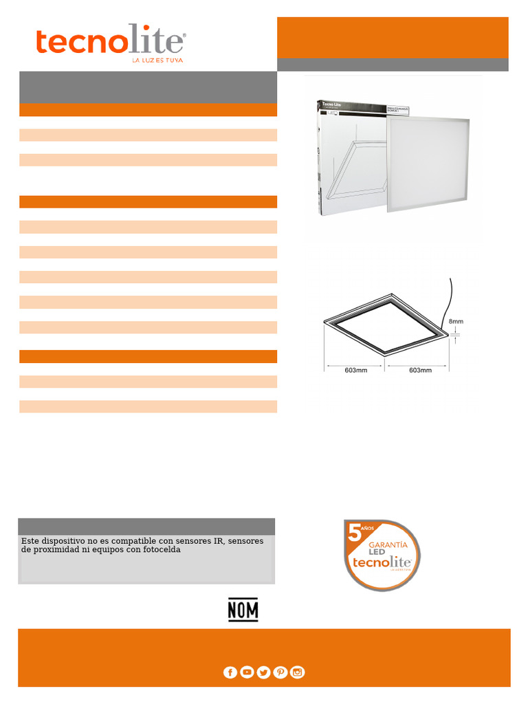 Ficha Técnica PAN-LED 40W Domus I | PDF